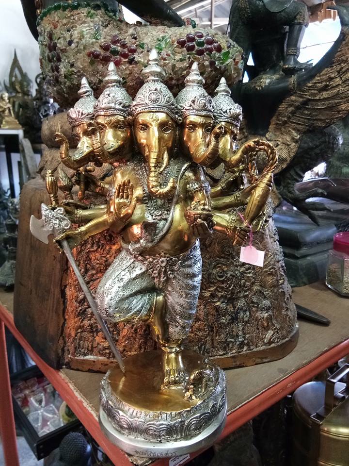 รูปหล่อ พระพิฆเนศ เนื้อโลหะทองเหลือง (สี2กษัตริย์ ขัดสองสี (เงิน,ทอง) สูง9.5นิ้ว)