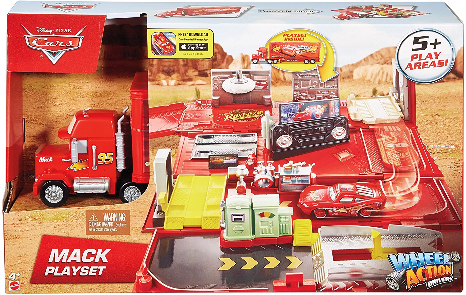 กล่องรถพร้อมกิจกรรมซ่อมบำรุงรถยนต์ Disney Pixar Cars Wheel Action Drivers Mack Playset