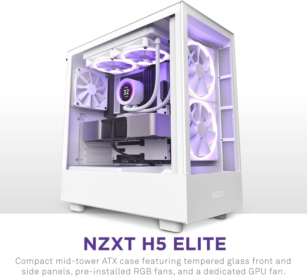CASE (เคส) NZXT H5 Elite White Compact ATX Mid-Tower PC Gaming Case