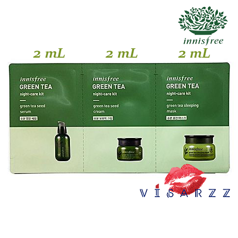 (ขายส่ง 25-) Innisfree Green Tea Night-Care Kit 2mLx3 = 6mL ชุดเทสเตอร์กรีนที รวมตัวเด็ดบำรุงผิวหน้าทั้งซีรั่ม ครีม และสลิปปิ้งมาส์กชนิดละ 2mL ไว้ให้ผิวฟูเด้ง อิ่มน้ำ