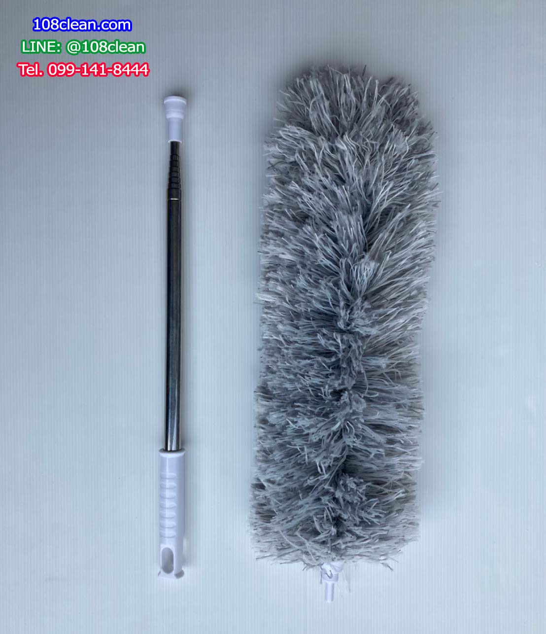 ไม้กวาดขนไก่ด้ามยาว สีเทา (ปรับด้ามได้)