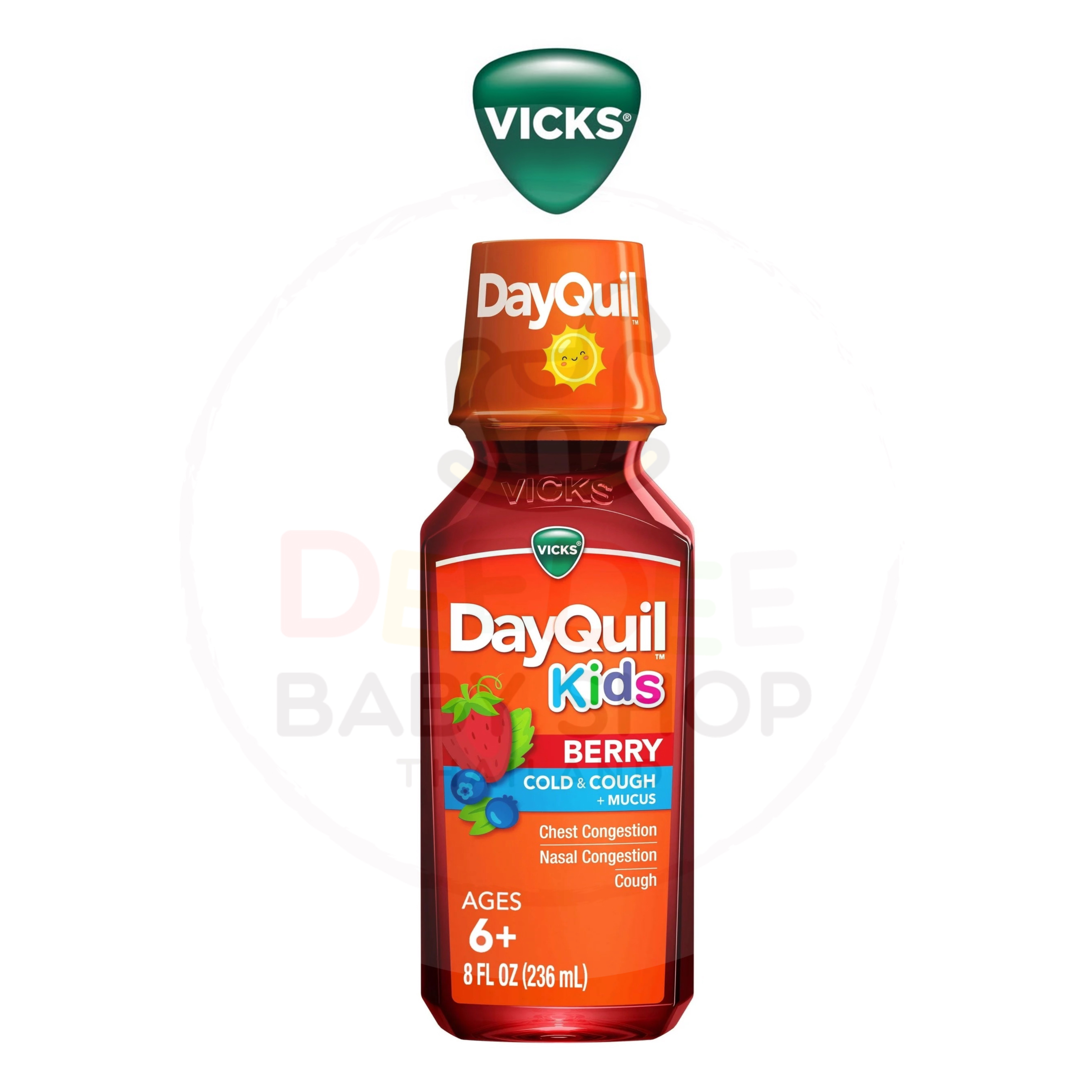 ยาบรรเทาอาการหวัดและไอระคายคอสำหรับเด็ก Vicks DayQuil Kids Cold & Cough + Mucus Non-Drowsy Relief