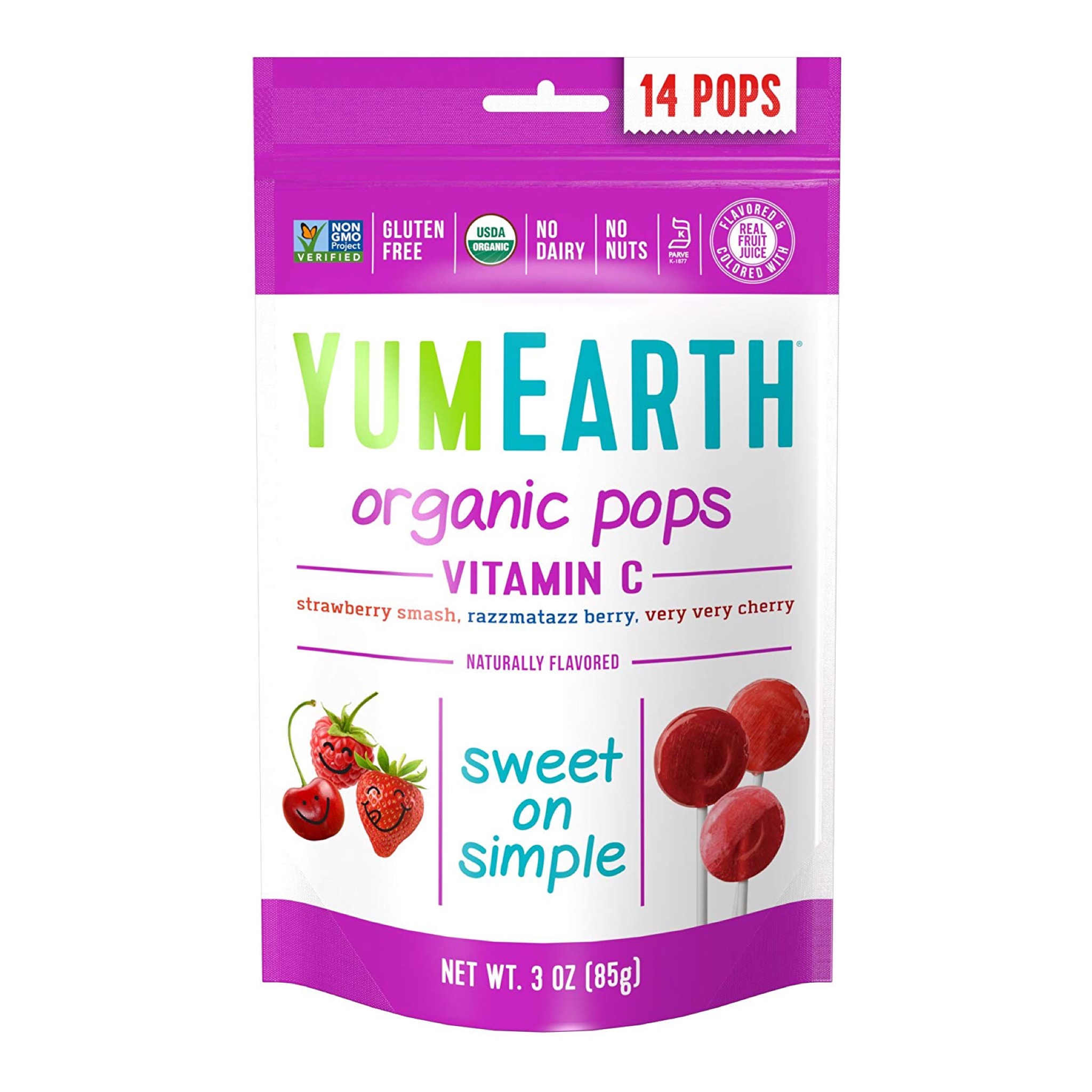 ลูกอมวิตามิน C ปลอดสารพิษสำหรับเด็ก YumEarth Organic Pops Vitamin C Naturally Flavored (14 Pops)