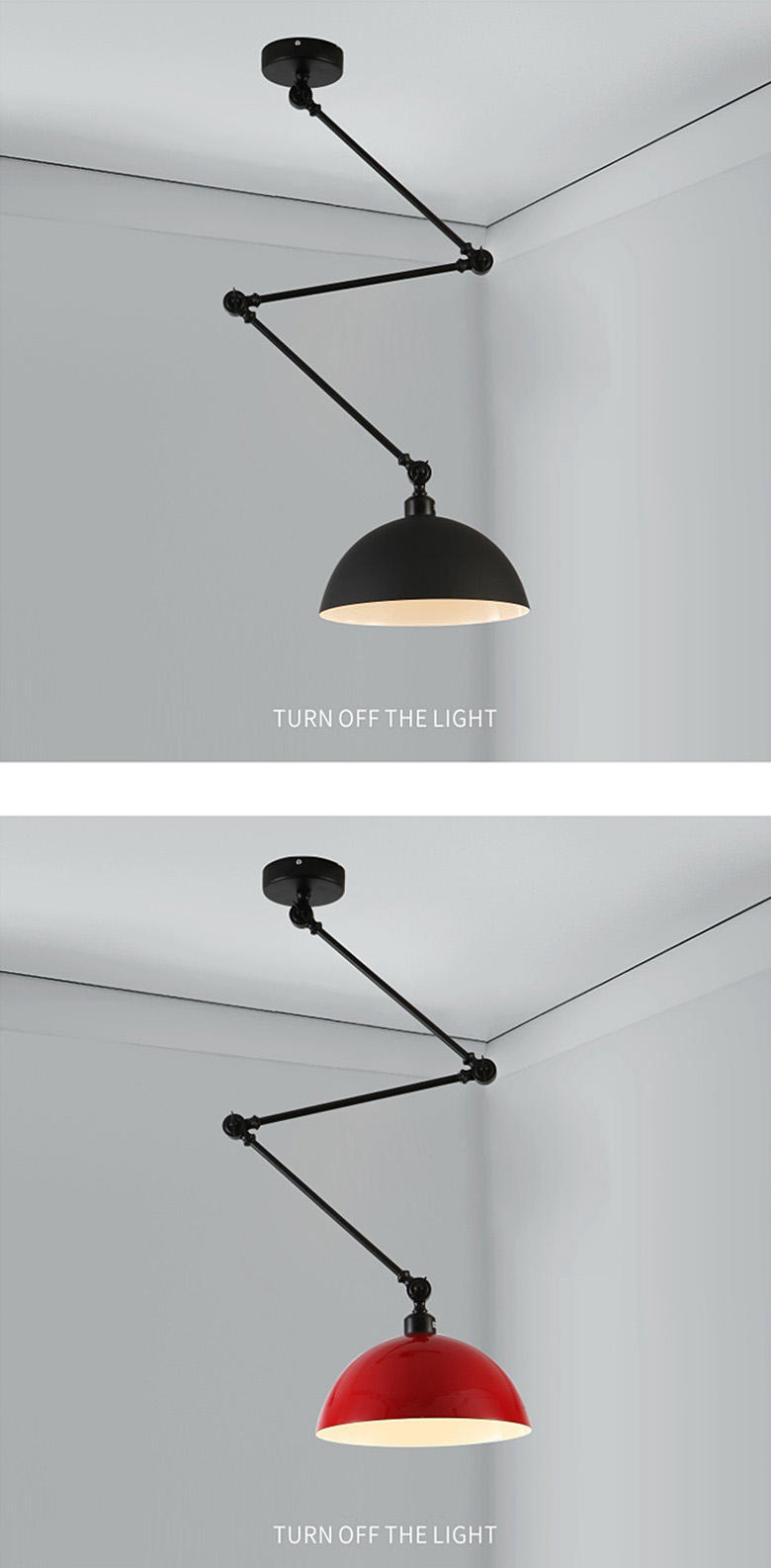 โคมไฟแขวนเพดานโคมไฟระย้าเหล็กหัวเดี่ยวแขน 3 Step ปรับสูงต่ำได้ [DY8157]