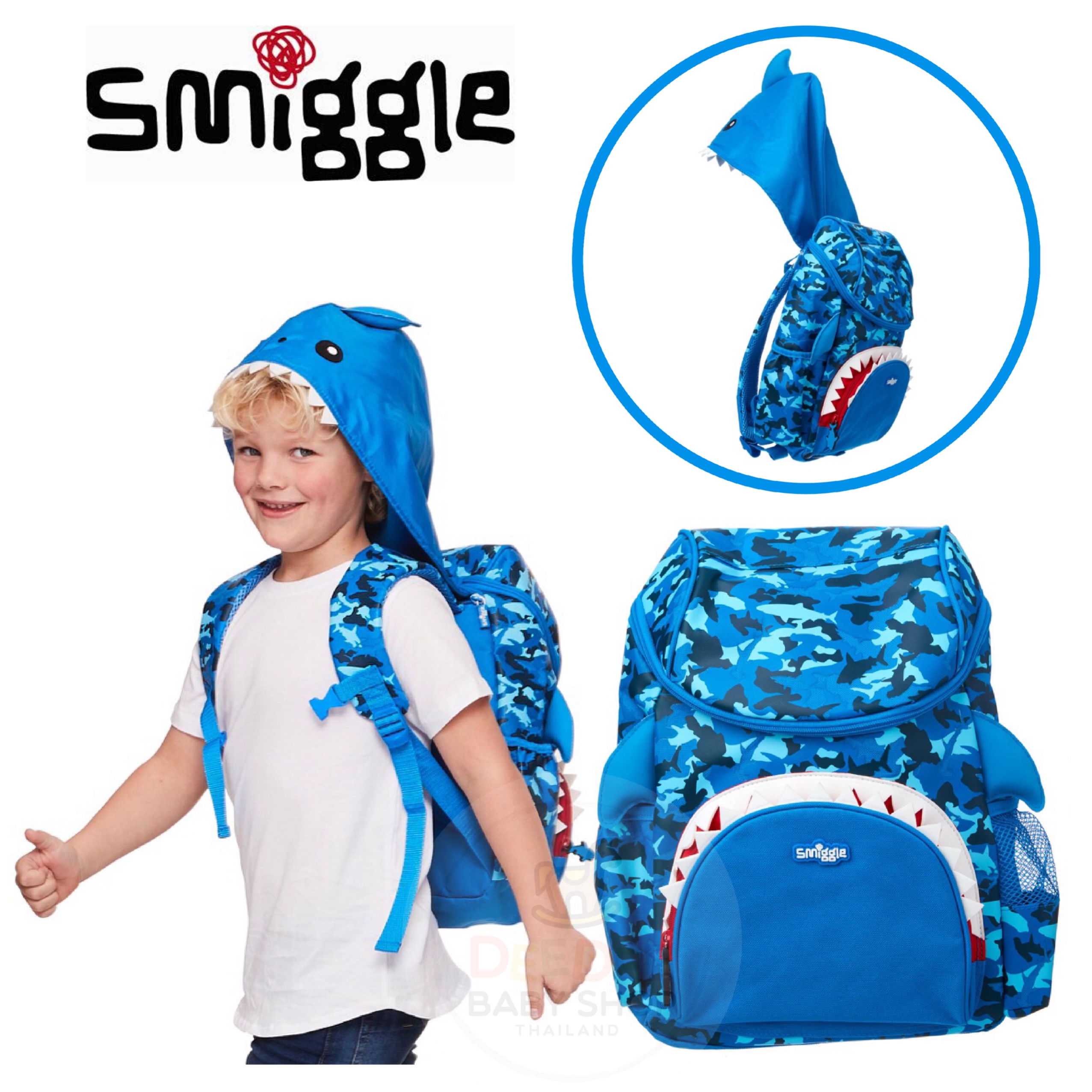กระเป๋าเป้สะพายหลังพร้อมฮู้ดกันฝนสำหรับเด็ก Smiggle Hoodie Junior Backpack (Mid Blue)