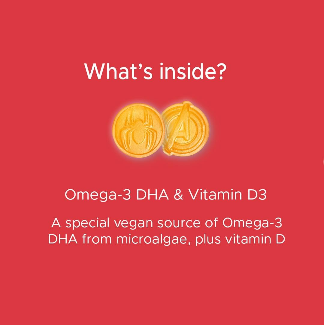 วิตามินเสริมแร่ธาตุโอเมก้า 3 ชนิดกัมมี่สำหรับเด็กโต Vitabioics Wellkid Marvel Omega-3 & Vitamin D