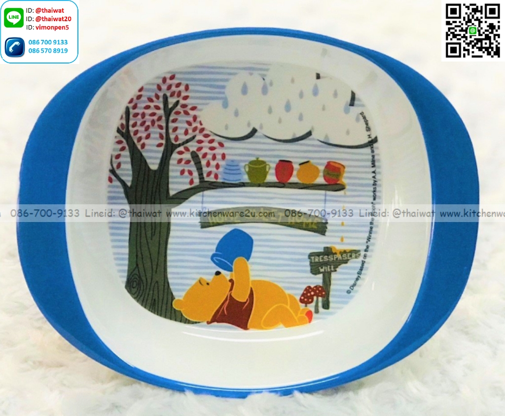 P09078 ชามมีที่จับ 6 นิ้ว พิมพ์ลายหมีพูห์ เมลามีนและลิขสิทธิ์แท้ Flowerware เครือซูปเปอร์แวร์ No.B225-6 (ราคาขายส่งต่อ 12 ใบ: เฉลี่ย 85 บ/ใบ)