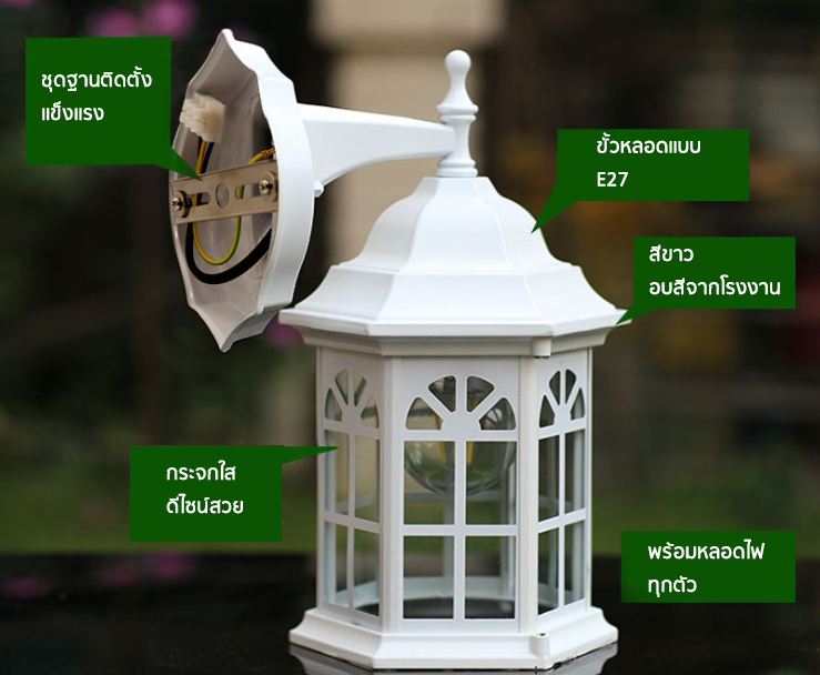 โคมไฟติดผนัง ภายนอก สีขาว วินเทจ สไตล์ยุโรป 30x20 cm [WK6020]