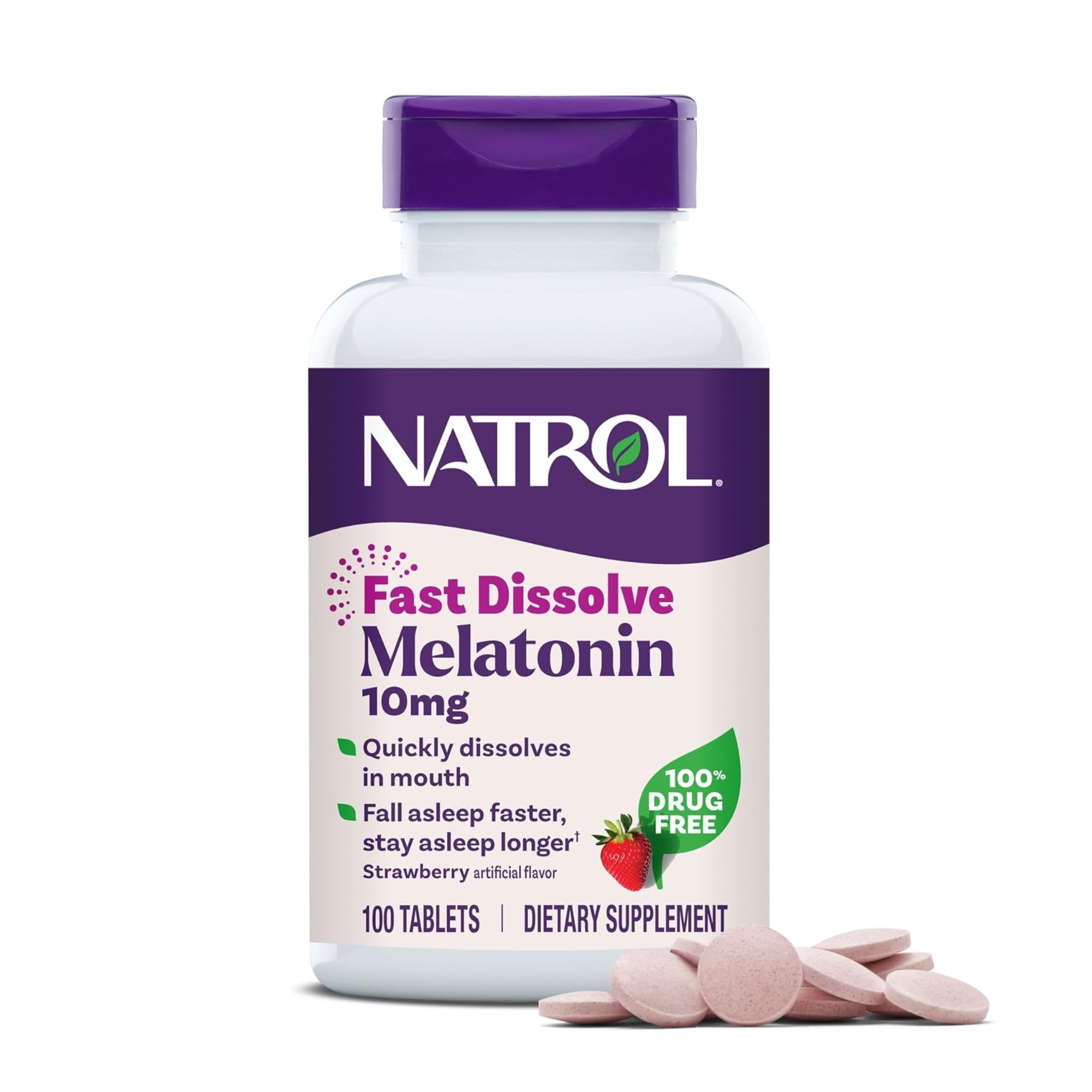 ผลิตภัณฑ์เสริมการนอนหลับแบบเม็ดอมละลายสำหรับผู้ใหญ่ NATROL Sleep Melatonin - Fast Dissolve 10mg (100 Tablets)