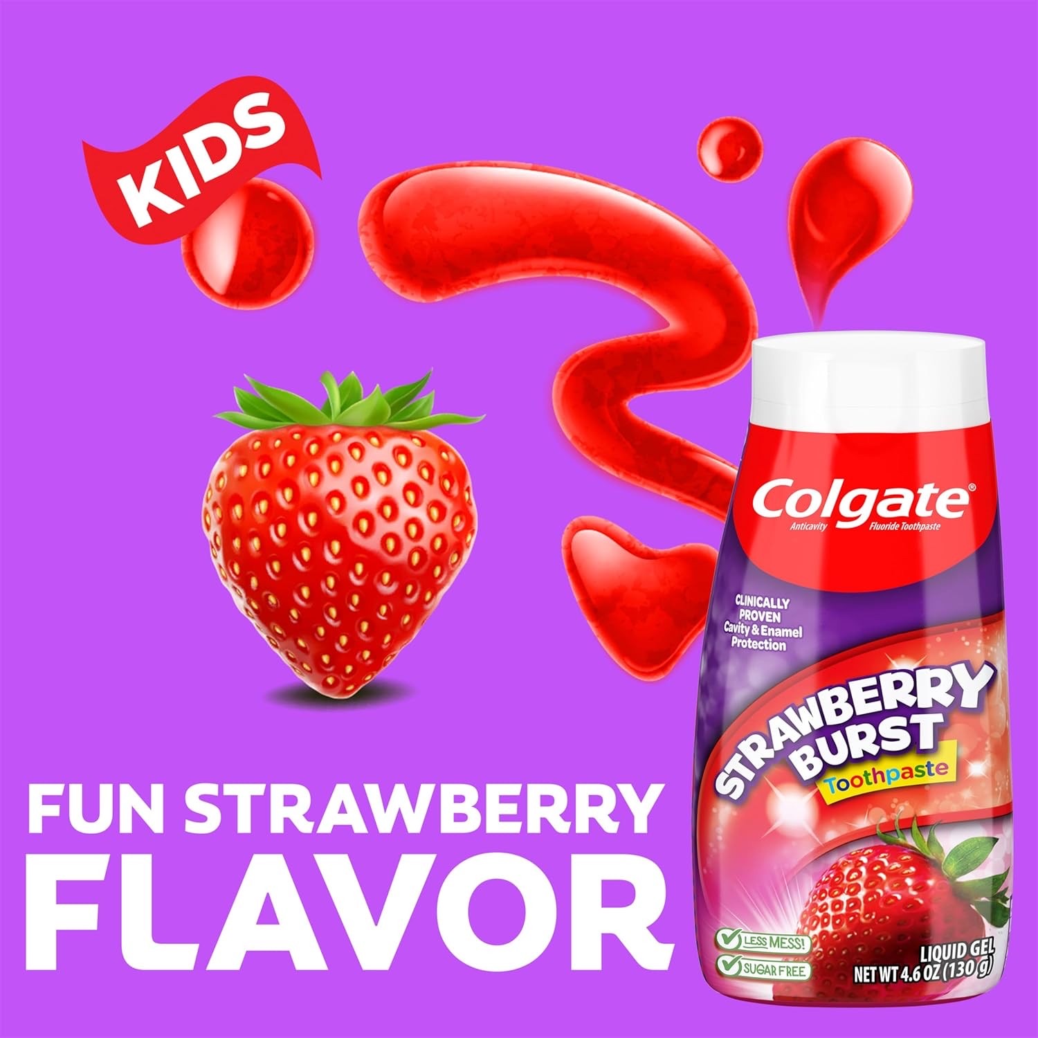 ยาสีฟันและน้ำยาบ้วนปากสำหรับเด็ก Colgate Kids 2-in-1 Strawberry Burst Fluoride Toothpaste Dentifrice