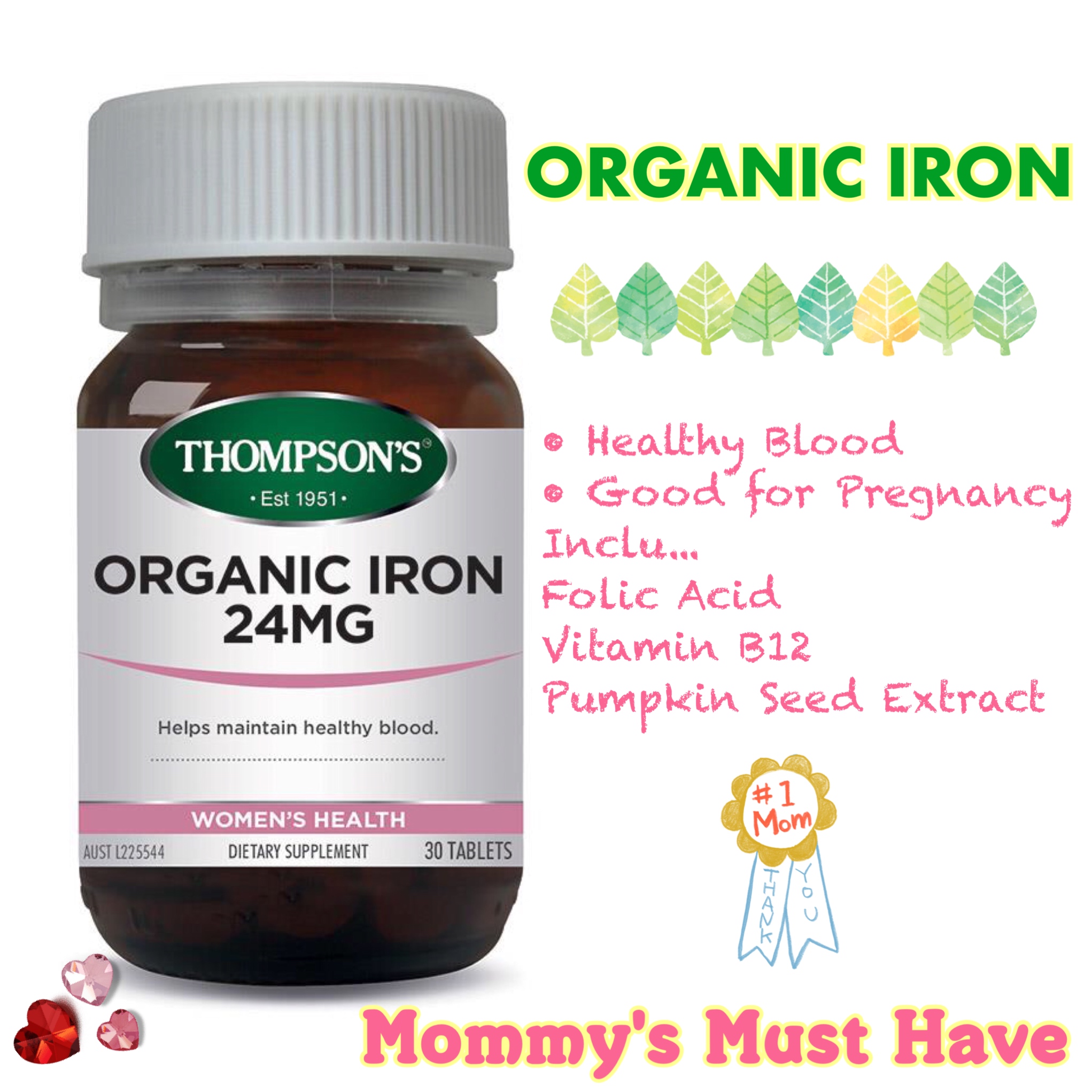 วิตามินเสริมธาตุเหล็กจากธรรมชาติ Thompson's Organic Iron 24MG