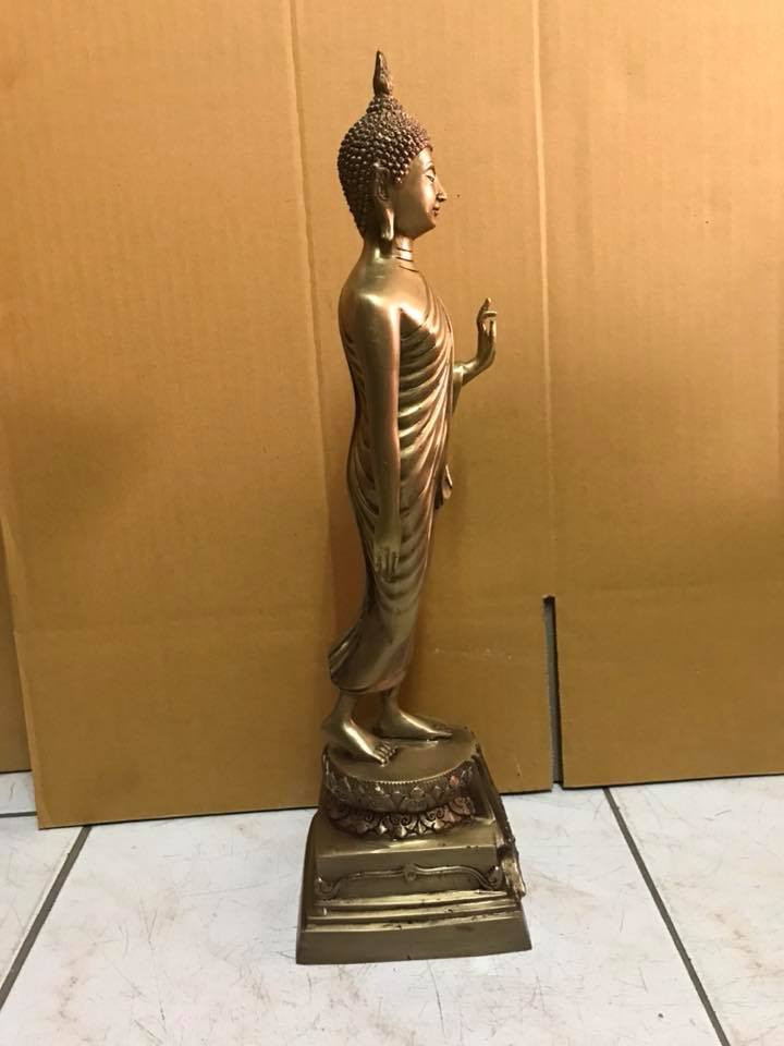 รูปหล่อ พระพุทธรูป ประทานพร ปางลีลา (ความสูง15.5นิ้ว) เนื้อทองเหลืองมันปู
