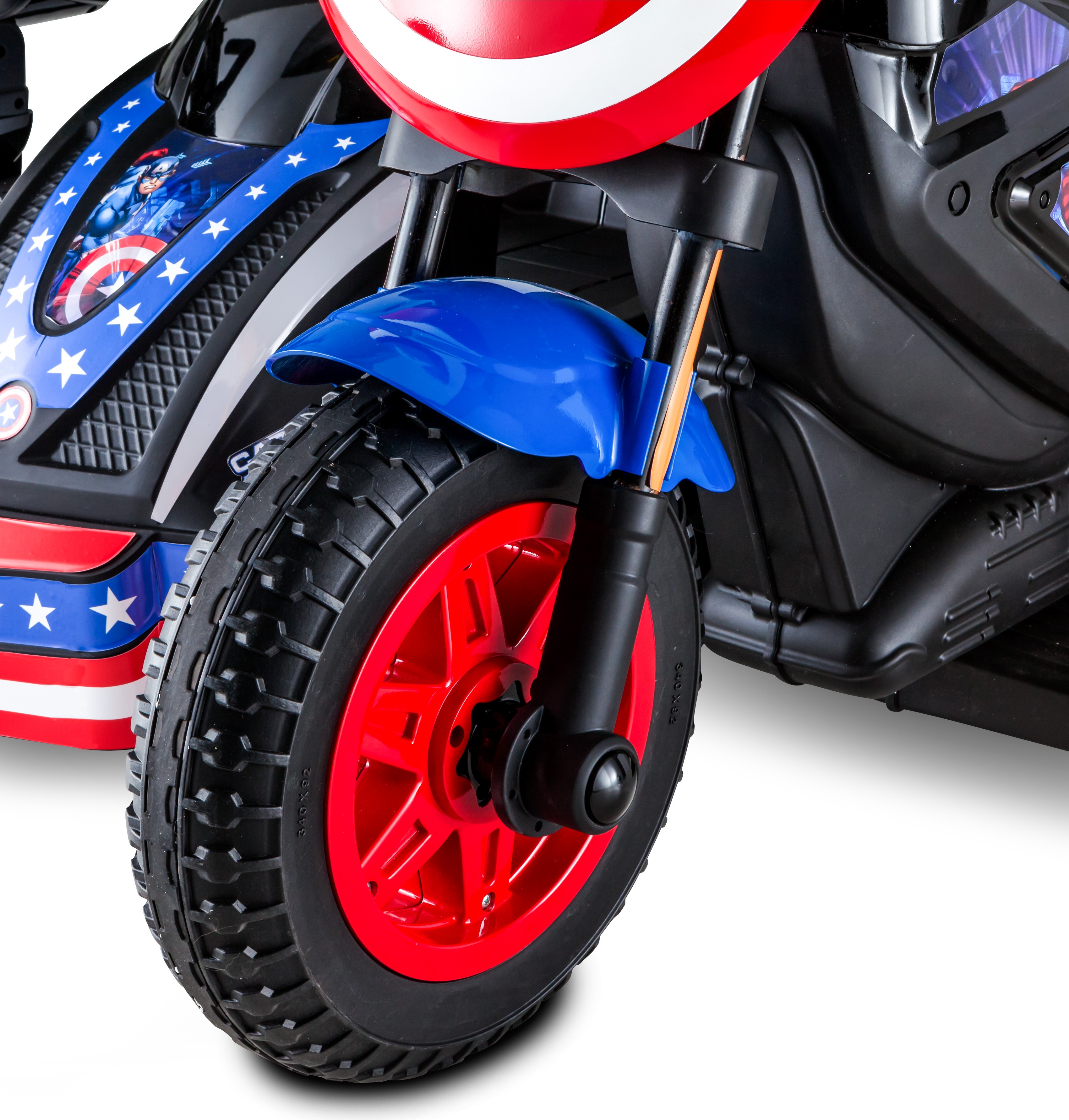 รถมอเตอร์ไซค์แบตเตอรี่พร้อมรถพ่วงข้าง Kid Trax Marvel Captain America Motorcycle & Side Car