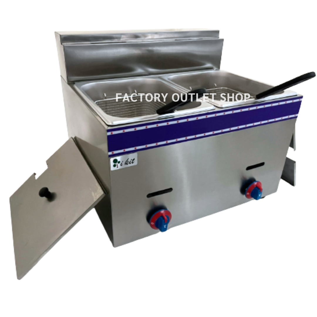 เตาทอดแก๊ส 7*2 ลิตร เตาทอดสเตนเลส หม้อทอดไฟฟ้า เตาทอดเฟรนฟรายส์ Gas Deep Fryer 7*2 Liters