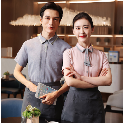 เสื้อฟอร์มพนักงานร้านอาหารกาแฟโรงแรม แขนสั้น F6705014 เขียว ชมพู เทา L-3XL