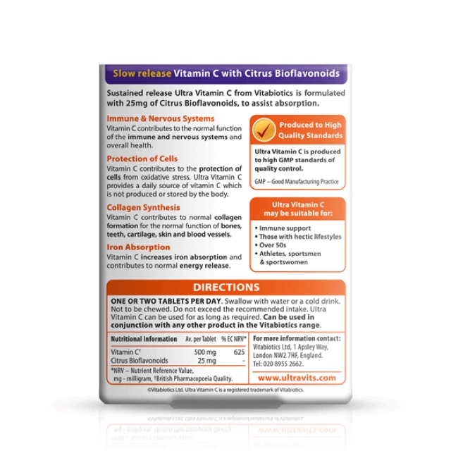 วิตามินซีชนิดเม็ดสำหรับผู้ใหญ่ Vitabiotics Ultra Vitamin C Sustained Release (60 Tablets)