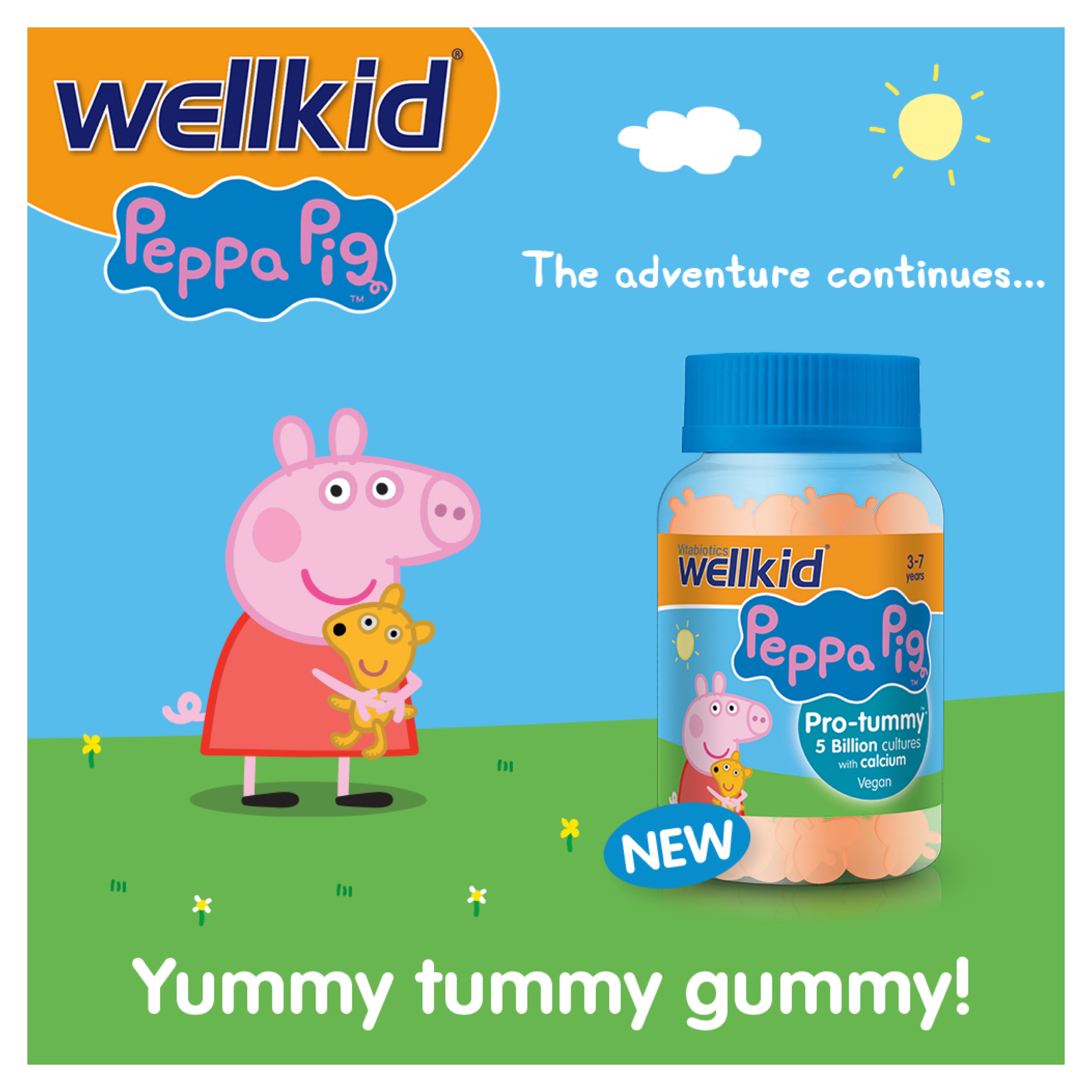 วิตามินโพรไบโอติกชนิดกัมมี่สำหรับเด็ก Vitabiotics Wellkid Peppa Pig Pro-tummy with Calcium