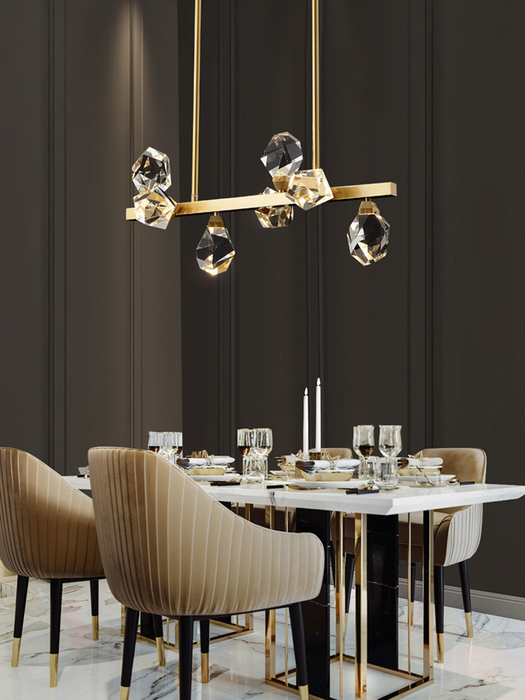 โคมไฟแขวนเพดานโป๊ะโคมทรงเพชรคลิสตัลใสโครงสีทองสไตล์โมเดิร์น Luxury [8367-CRL]