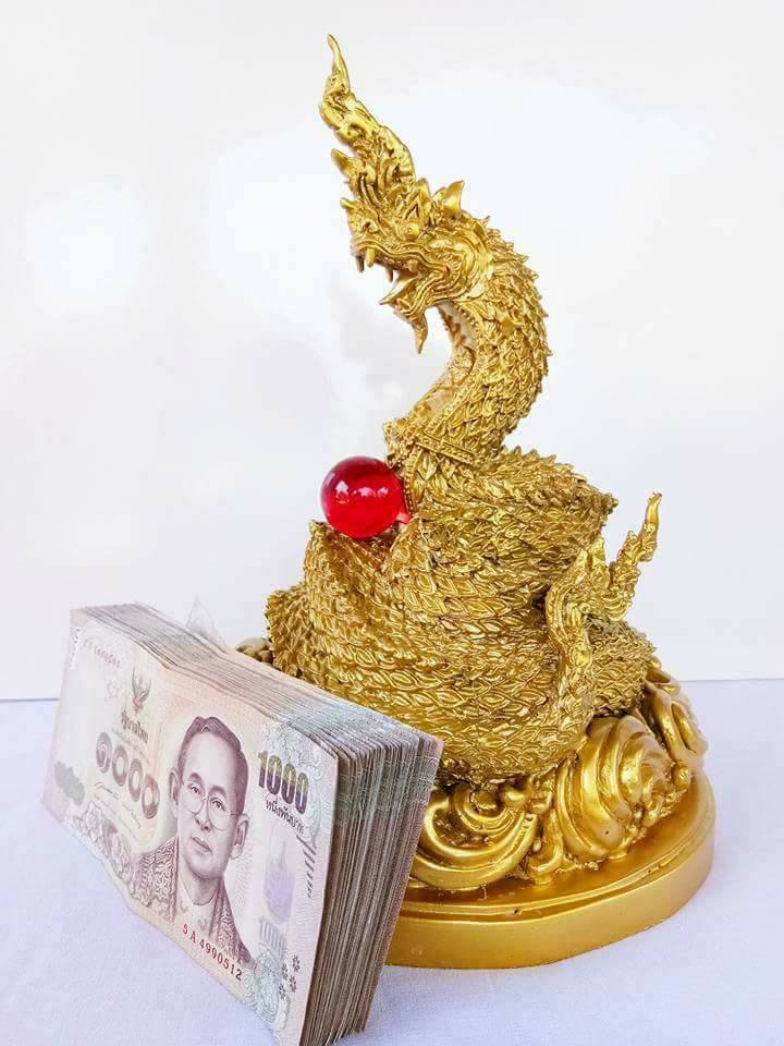 รูปหล่อ พญานาค พญาอนันตนาคราช เนื้อโลหะทองเหลือง ลงสี (สูง10.9 ฐานกว้าง7.5 นน.2.5กก)