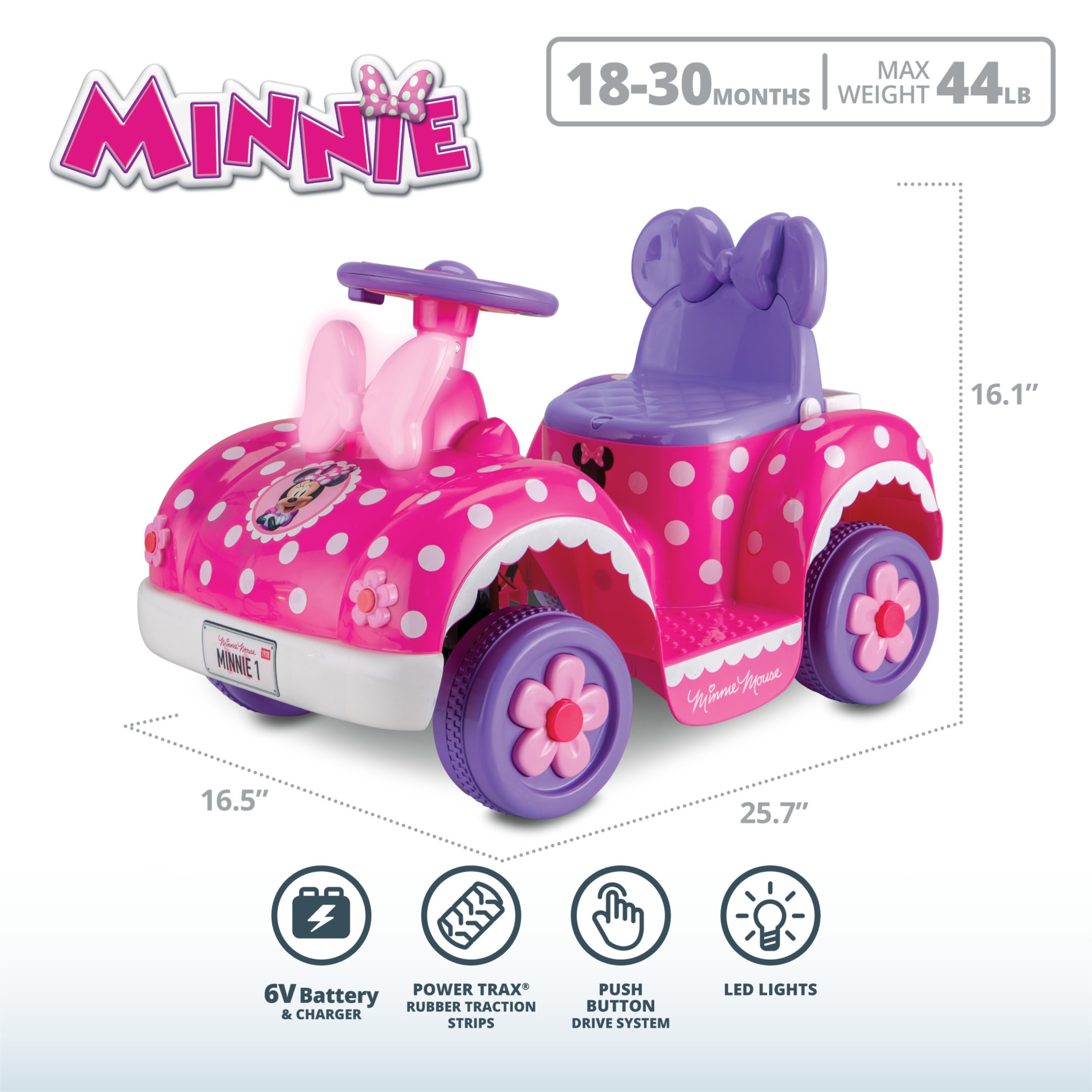 รถแบตเตอรี่สำหรับเด็กเล็ก Kid Trax Disney Minnie Mouse Toddler Car 6V Battery-Powered Ride-On