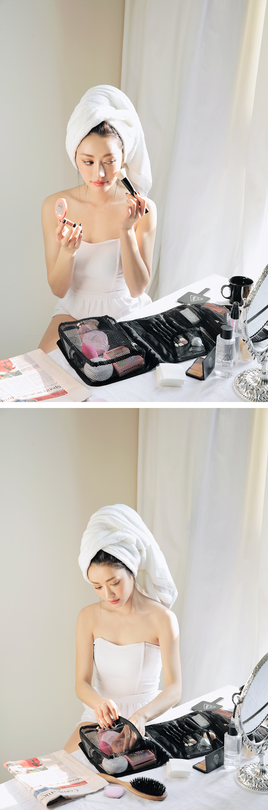 3CE Wash Bag กระเป๋าเครื่องสำอางที่ไม่ได้มีดีแค่ความเก๋ แต่จุมาก ๆ แบ่งช่องได้อย่างลงตัว มีช่องสำหรับใส่แปรงด้วย เหมาะมาก ๆ สำหรับคนที่เดินทางบ่อยค่ะ