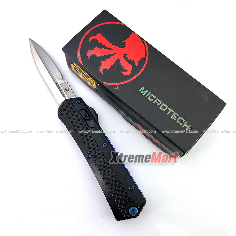 มีดสปริงขนาดใหญ่ Microtech คม2ด้าน ใบเงิน คลิปสีน้ำเงิน Combat Troodon 00556 D/E Automatic Knife