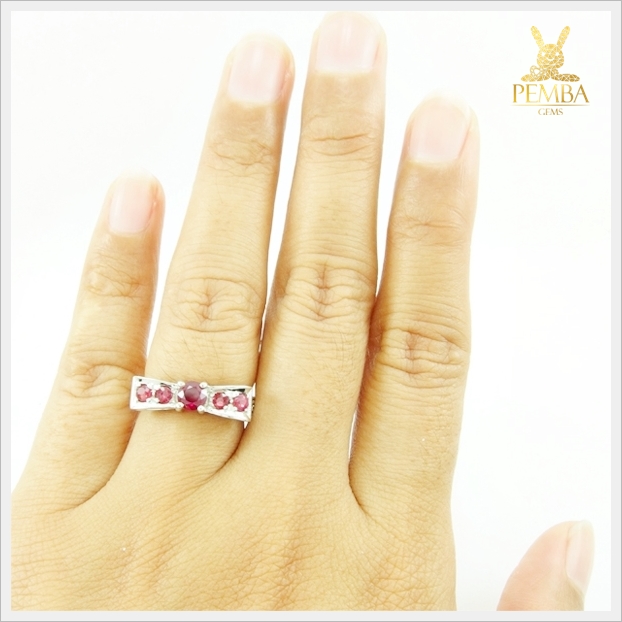 แหวนทับทิมแท้ เงินแท้ รูปโบว์ น่ารักๆ สวยเก๋สะดุดตา แหวนพลอยแท้