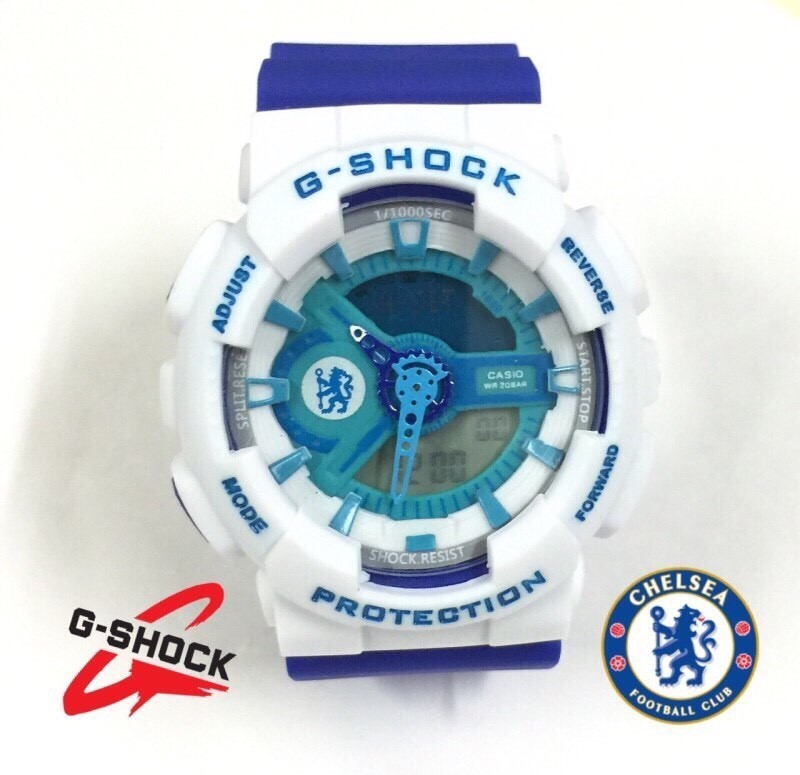 นาฬิกา G-Shock AAA รุ่น Chelsea สีขาว หน้าปัดนํ้าเงินสลับขาว สางยางสีนํ้าเงิน 2 ระบบ ทน หาไม่ได้อีกแล้ว ถูกสุดๆ