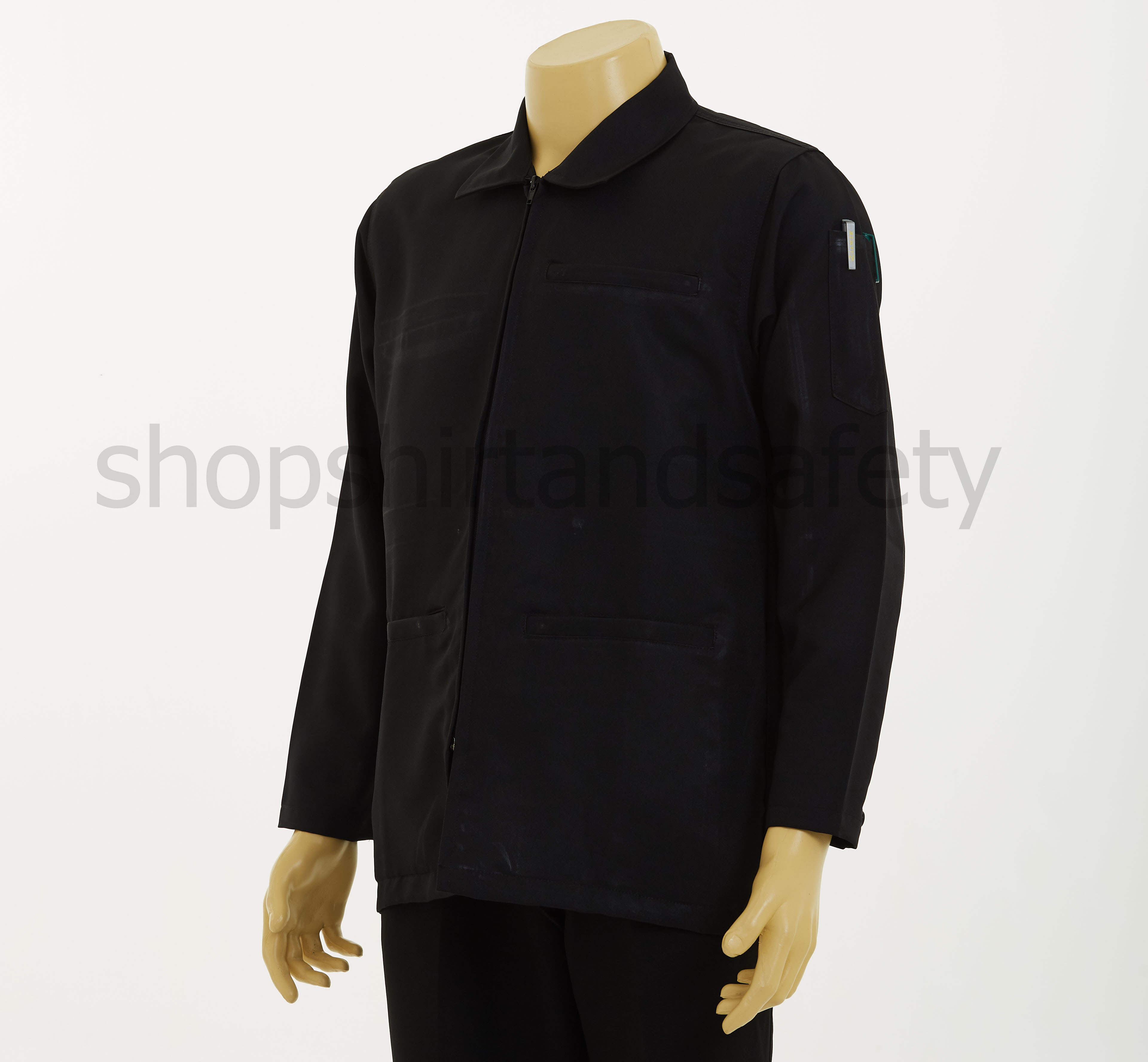 เสื้อแมสเซ็นเจอร์แขนยาวผ้าลีวายคอปกสีดำ