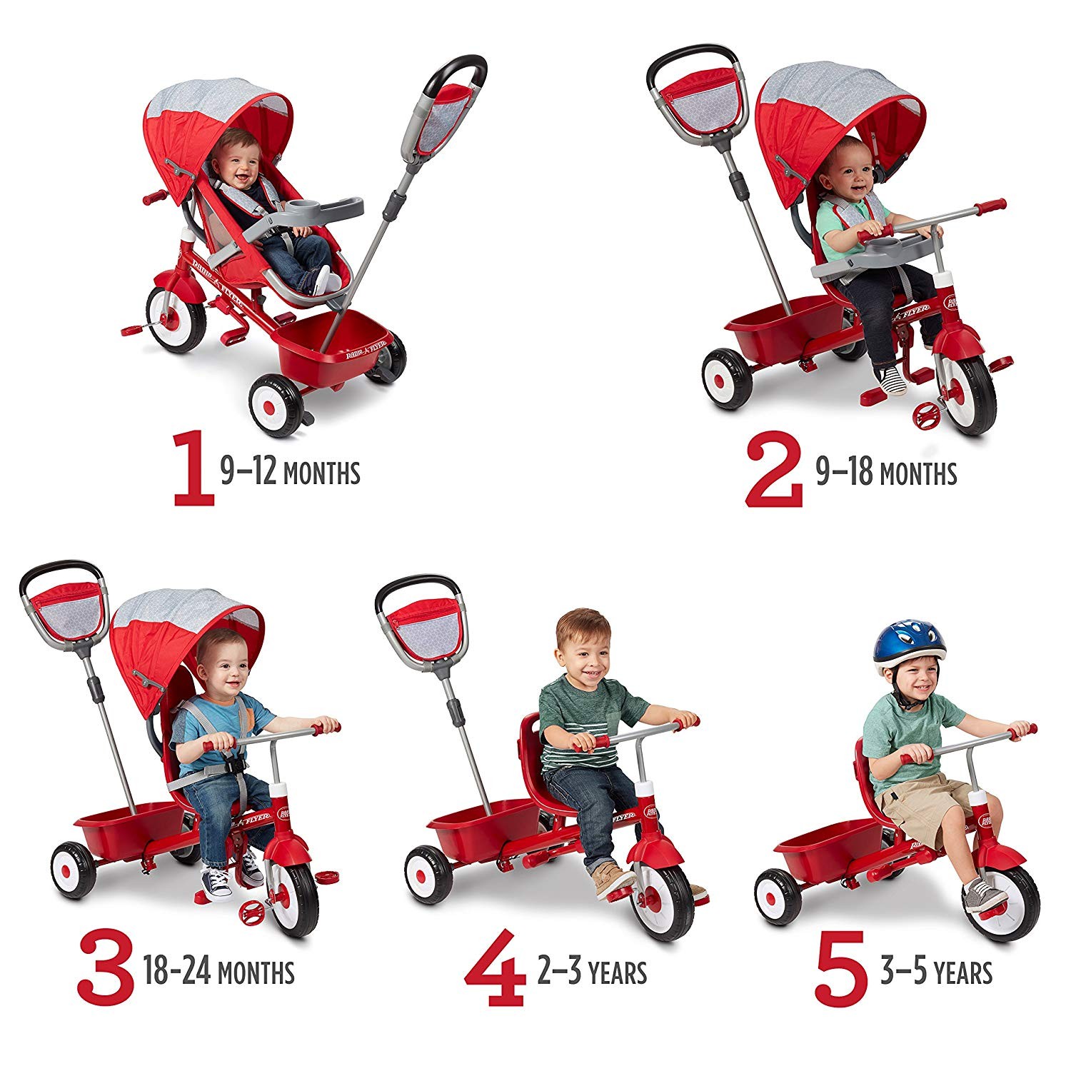 รถเข็นเด็กและรถจักรยานสามล้อเอนกประสงค์ Radio Flyer 5-in-1 Stroll 'n Trike