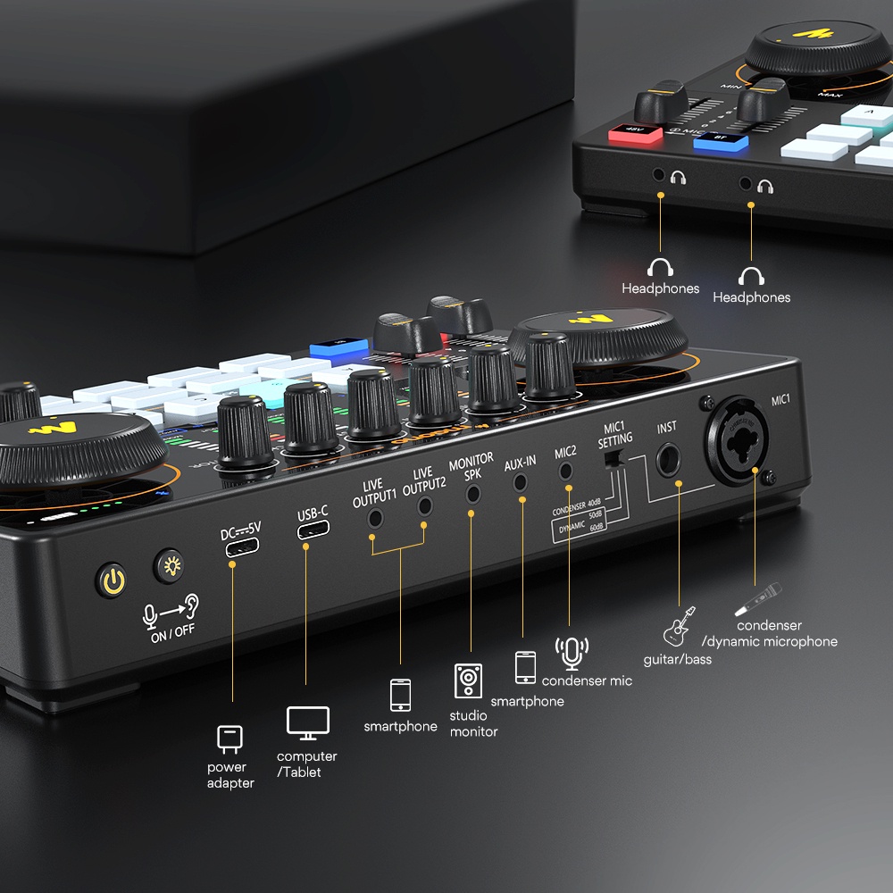 Maono AU-AME2 / Maono Maonocaster AU-AME2A Maonocaster Studio Audio Interface Mixer with Phantom power for Live