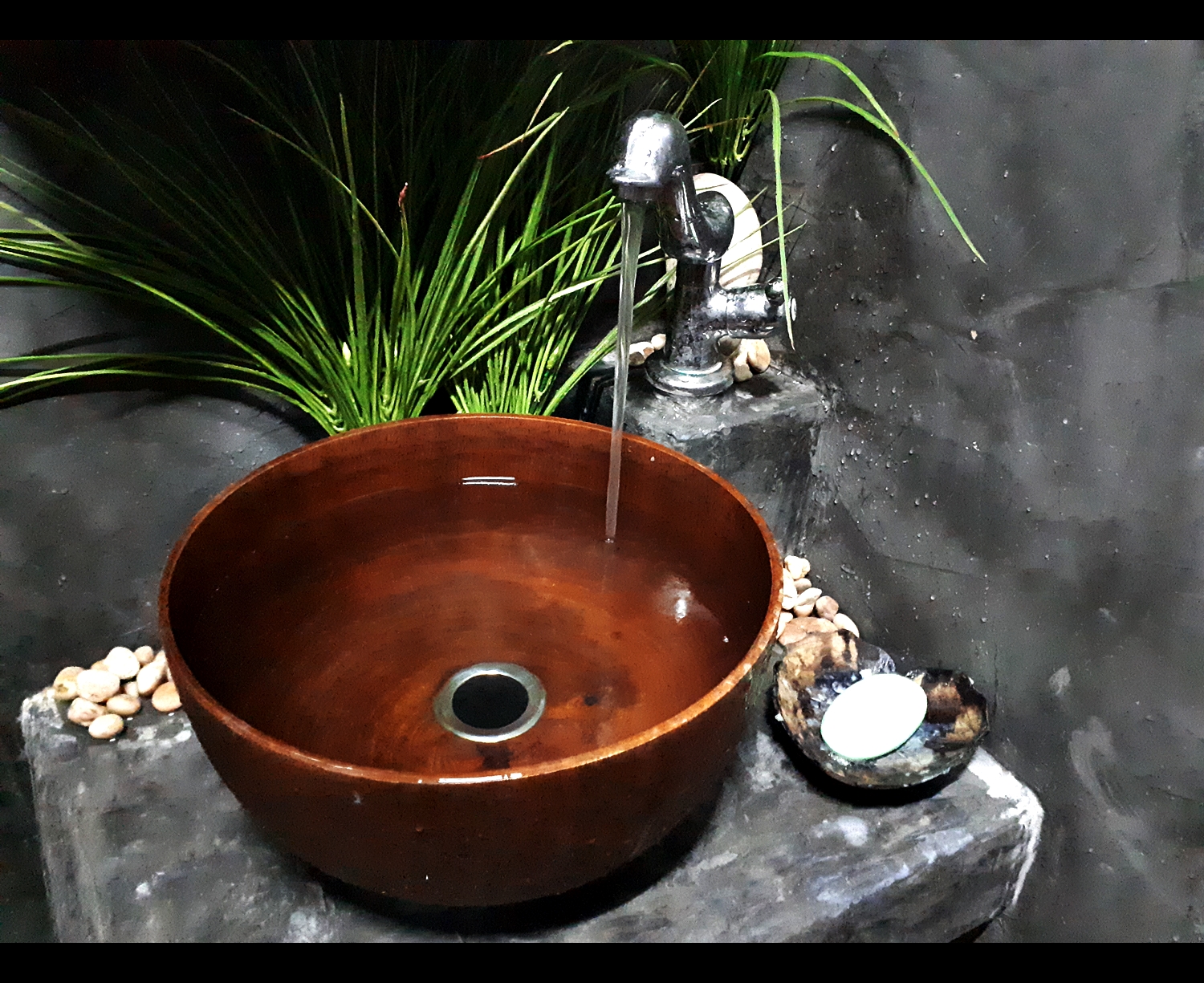 อ่างไม้ ล้างหน้า ล้างมือ ล้างเท้า สีน้ำตาล ทรงกลม (สปาร์ Spa Vintage วินเทจ ตกแต่ง แต่งบ้าน แต่งรีสอร์ท)