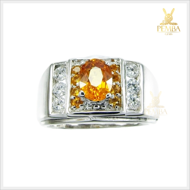 แหวนบุษราคัมแท้ สีเหลืองทอง สวยใสไฟดี เงินแท้ ชุบทองคำขาว