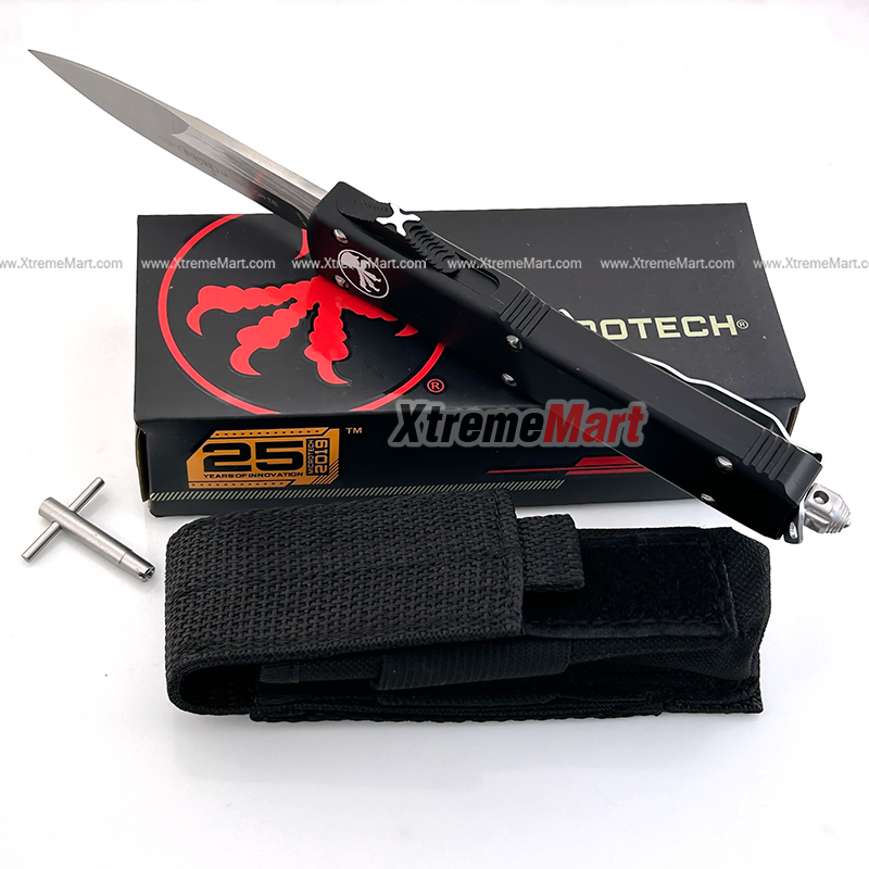 มีดสปริงขนาดกลาง Microtech (New Ultratech) คมเดียว ใบเงิน Combat Troodon 00556 Automatic Knife