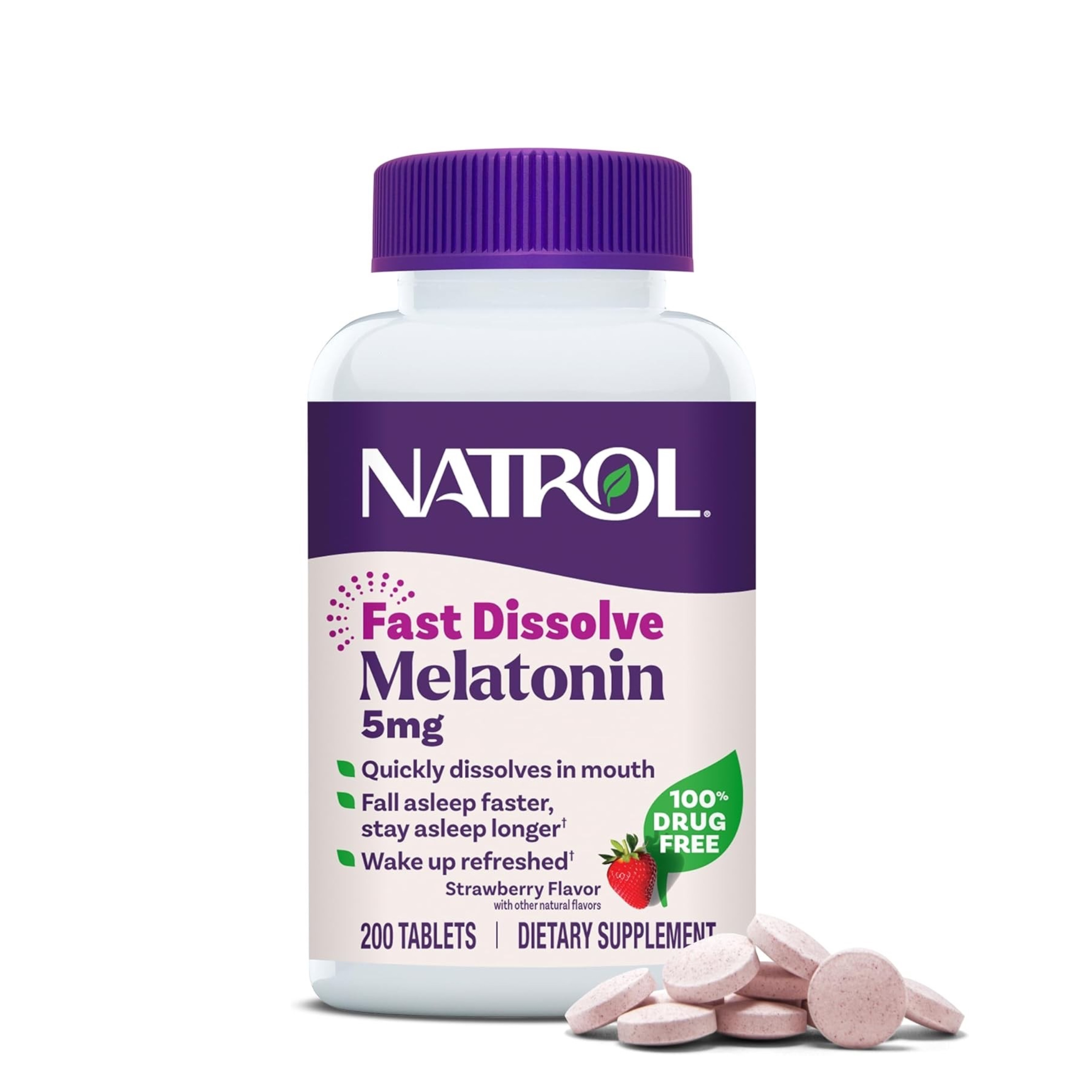 ผลิตภัณฑ์เสริมการนอนหลับแบบเม็ดอมละลายสำหรับผู้ใหญ่ NATROL Sleep Melatonin - Fast Dissolve 5mg (200 Tablets)