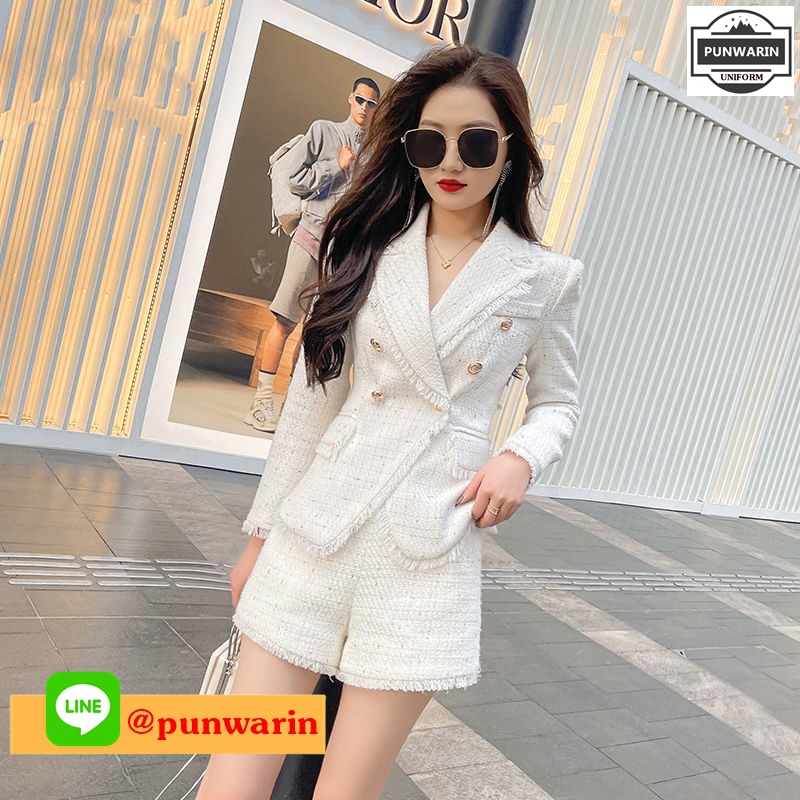 ชุดลำลองวันสบายๆ สาวเกาหลีวัยทำงานชุดเซทสองชิ้น W6503008 ขาว S-XXL