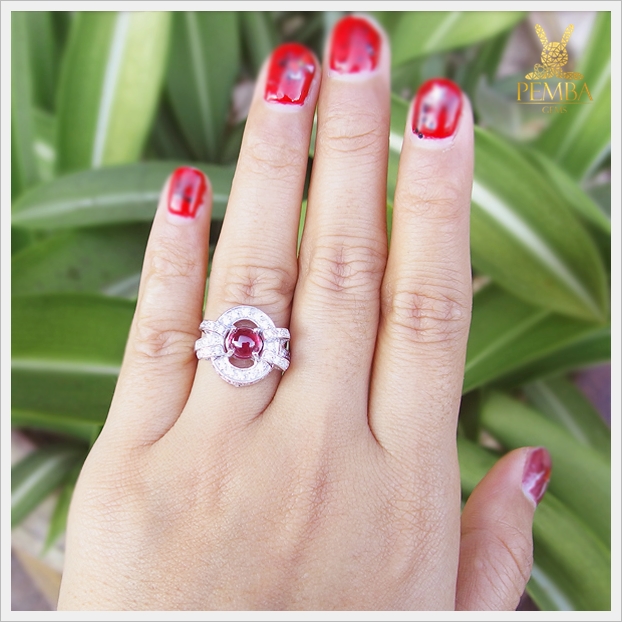 แหวนทับทิมแท้ ทรงหลังเบี้ย เงินแท้925 แหวนทับทิมทรงโบราณ แหวนพลอยแท้