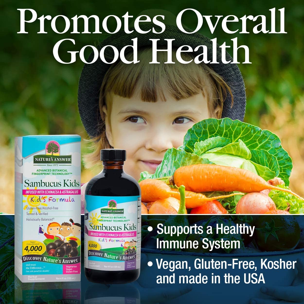 วิตามินเสริมภูมิคุ้มกันสำหรับเด็ก Nature's Answer Sambucus Kid's Formula - Infused with Echinacea & Astragalus (240ml.)