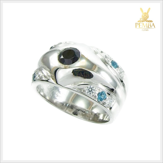 แหวนนิลแท้ เงินแท้925 ชุบทองคำขาว เสริมดวงโชคลาภ