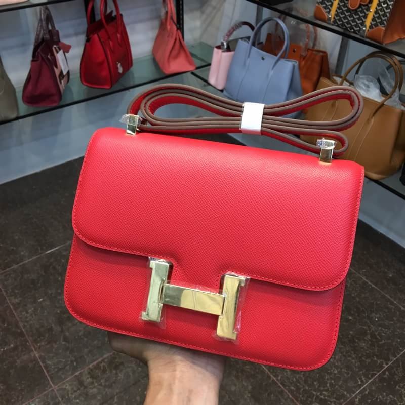 กระเป่า hm constance epsom leather สีแดง 24 cm หนังอิมพอร์ทยุโรป