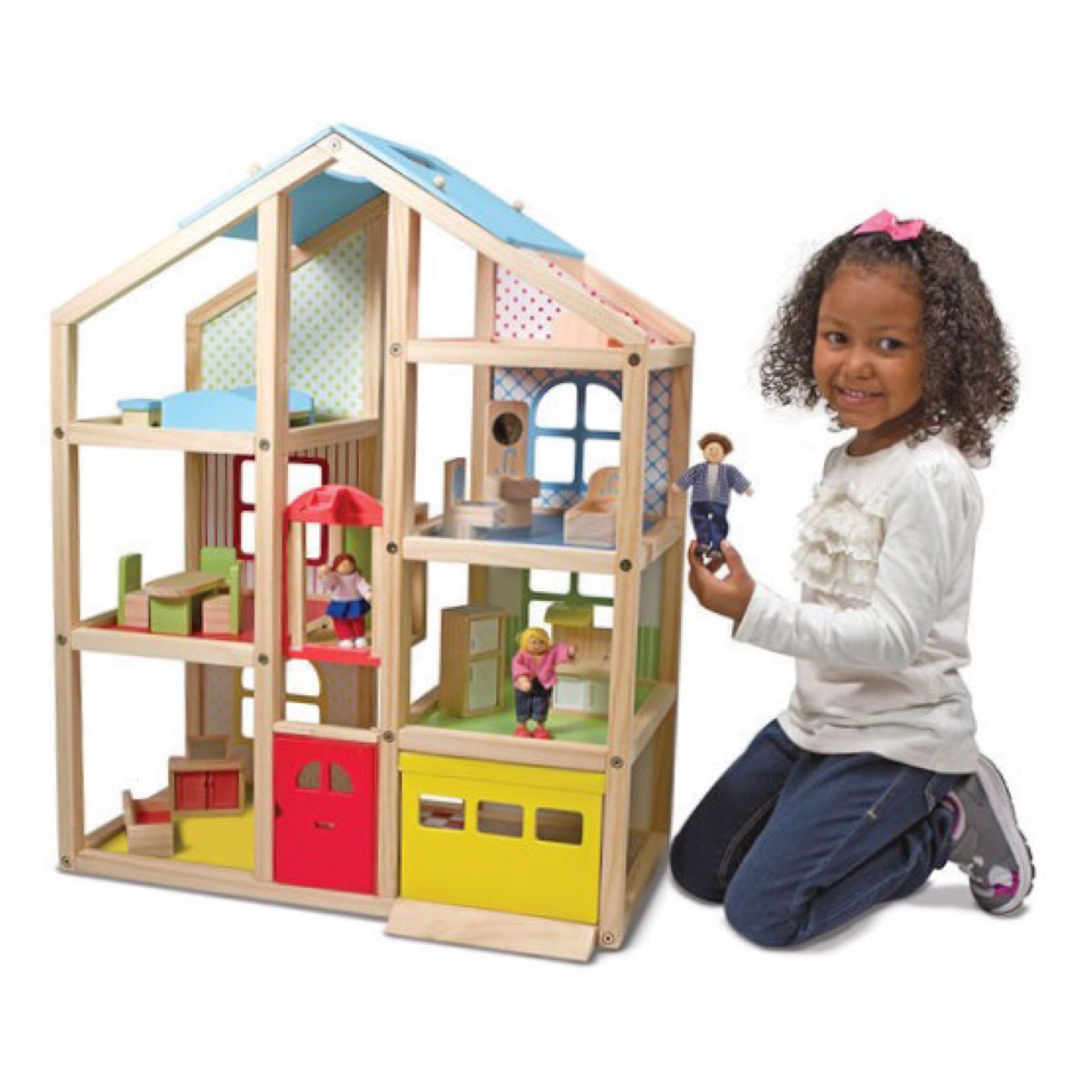 บ้านตุ๊กตาไม้ปลอดสารพิษสุดคลาสสิค Melissa & Doug Hi-Rise Wooden Dollhouse and Furniture Set