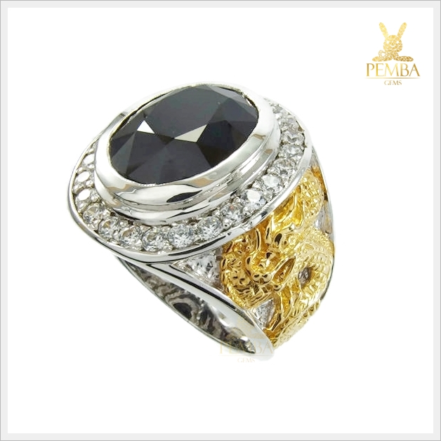 แหวนนิลแท้ เงินแท้925 ชุบทองคำขาว ตัวเรือนสุดเก๋ลายมังกร