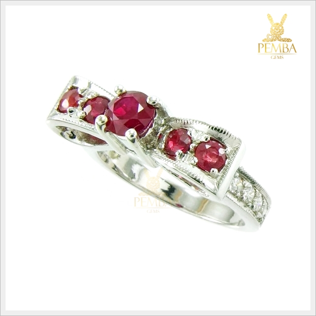 แหวนทับทิมแท้ เงินแท้ รูปโบว์ น่ารักๆ สวยเก๋สะดุดตา แหวนพลอยแท้