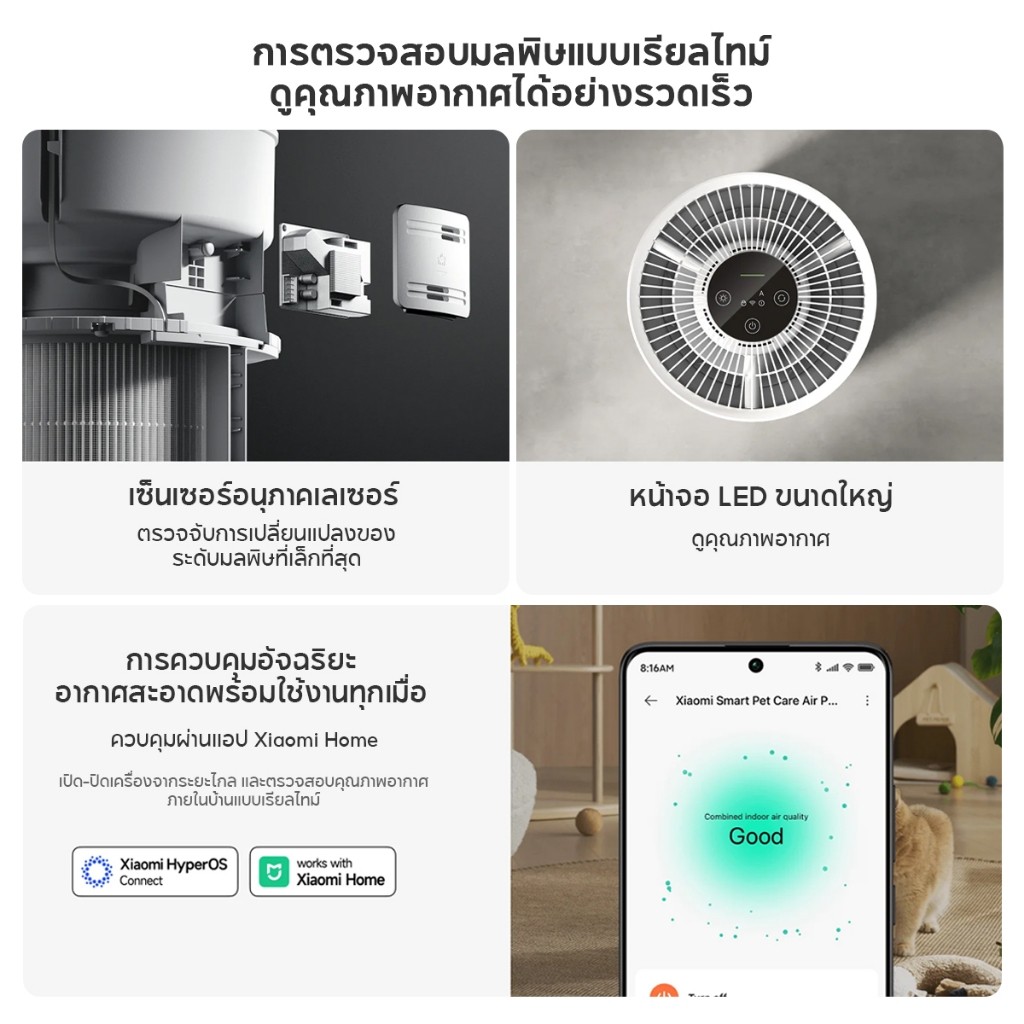 รุ่นล่าสุด Xiaomi Smart Pet Care Air Purifier ระบบกรองสามชั้น ขจัดกลิ่นสัตว์เลี้ยง กำจัดขนและรังแค