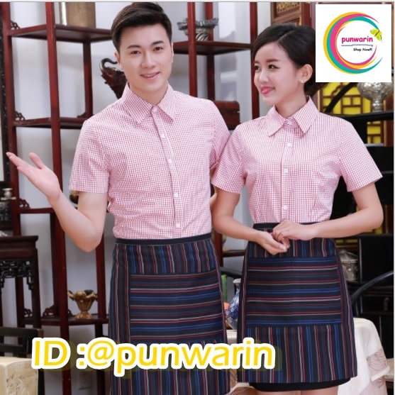 เสื้อพนักงานต้อนรับพนักงานเสริฟพนักงานโรงแรมเสื้อพนักงานร้านกาแฟ F6409001 แดง ดำ เขียว L XL XXL 3XL