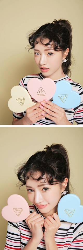 (#Blue) 3CE Love 3CE Heart Hand Mirror กระจกแต่งหน้า รูปทรงหัวใจ สีพาสเทล น่ารักสดใส