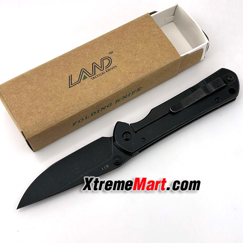 มีดพับ Land รุ่น 811 สีดำ ของแท้ 100% ใบมีดสแตนเลส ระบบ Frame Lock Stainless Steel Folding Knife (ใบดำ ด้ามดำ)