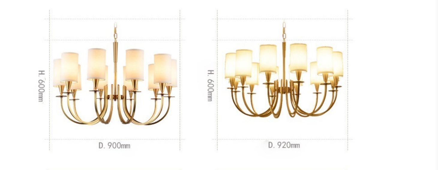 โคมไฟระย้าโครงสีทองทรงก้านโค้งโป๊ะผ้าทรงกระบอกยาวสีขาว[T014]