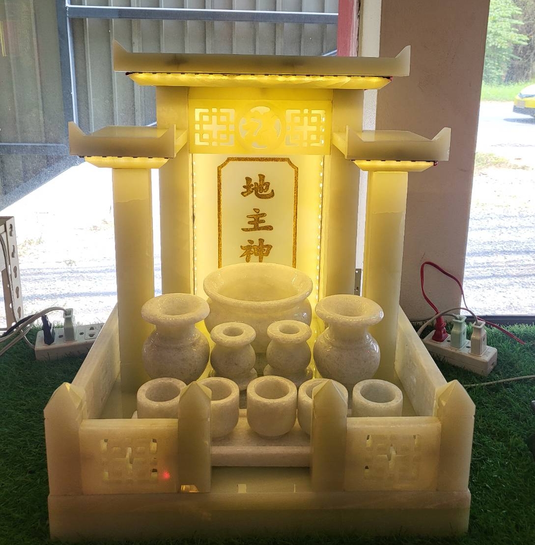 ศาลเจ้าที่หินอ่อนเขียวปากีทรงโมเดิร์น ขนาด16นิ้ว 2เสา3หลังคา