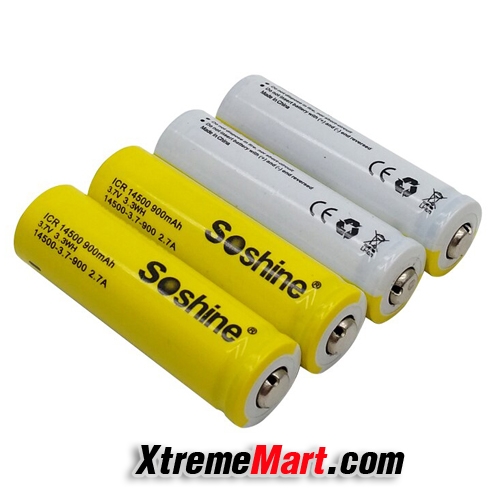 แบตเตอรี่ชาร์จ Soshine 14500 AA 3.7V 900mAh Li-ion แบบไม่มีวงจรป้องกัน สีเหลือง-ขาว ของแท้(แพ็ค 4 ก้อน)